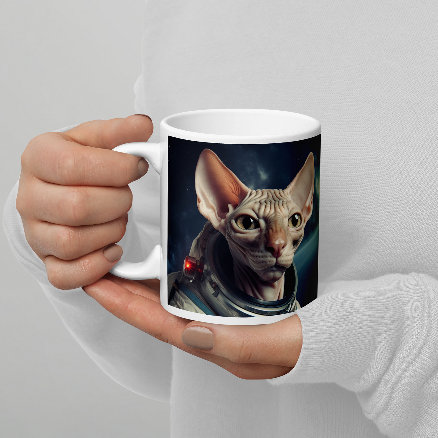 Sphynx Astronaut White glossy mug