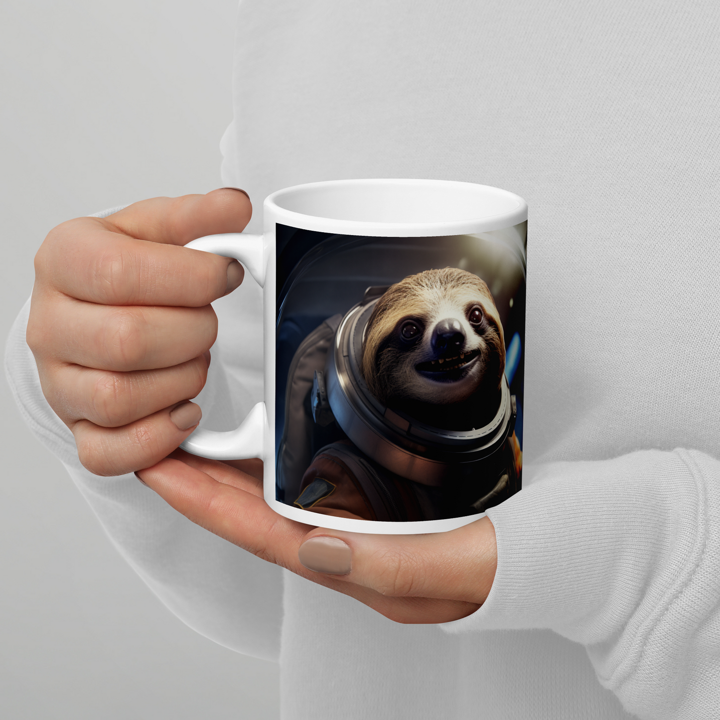 Sloth Astronaut White glossy mug