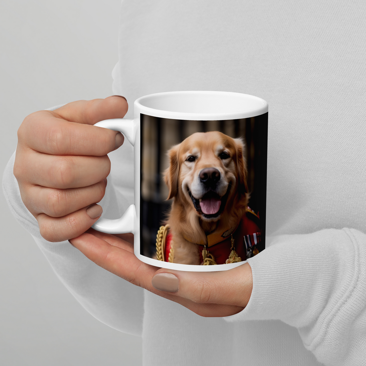 Golden Retriever BritishRoyalGuard White glossy mug