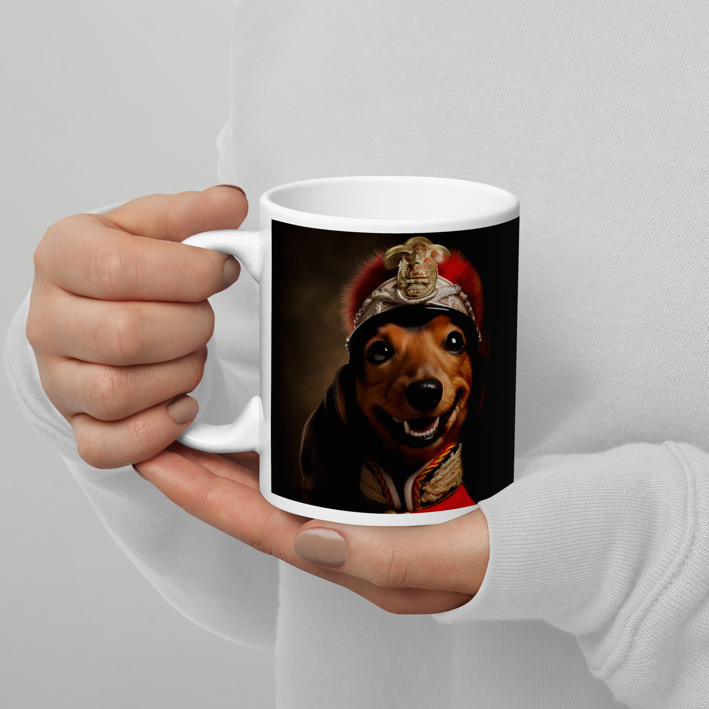 Dachshund BritishRoyalGuard White glossy mug