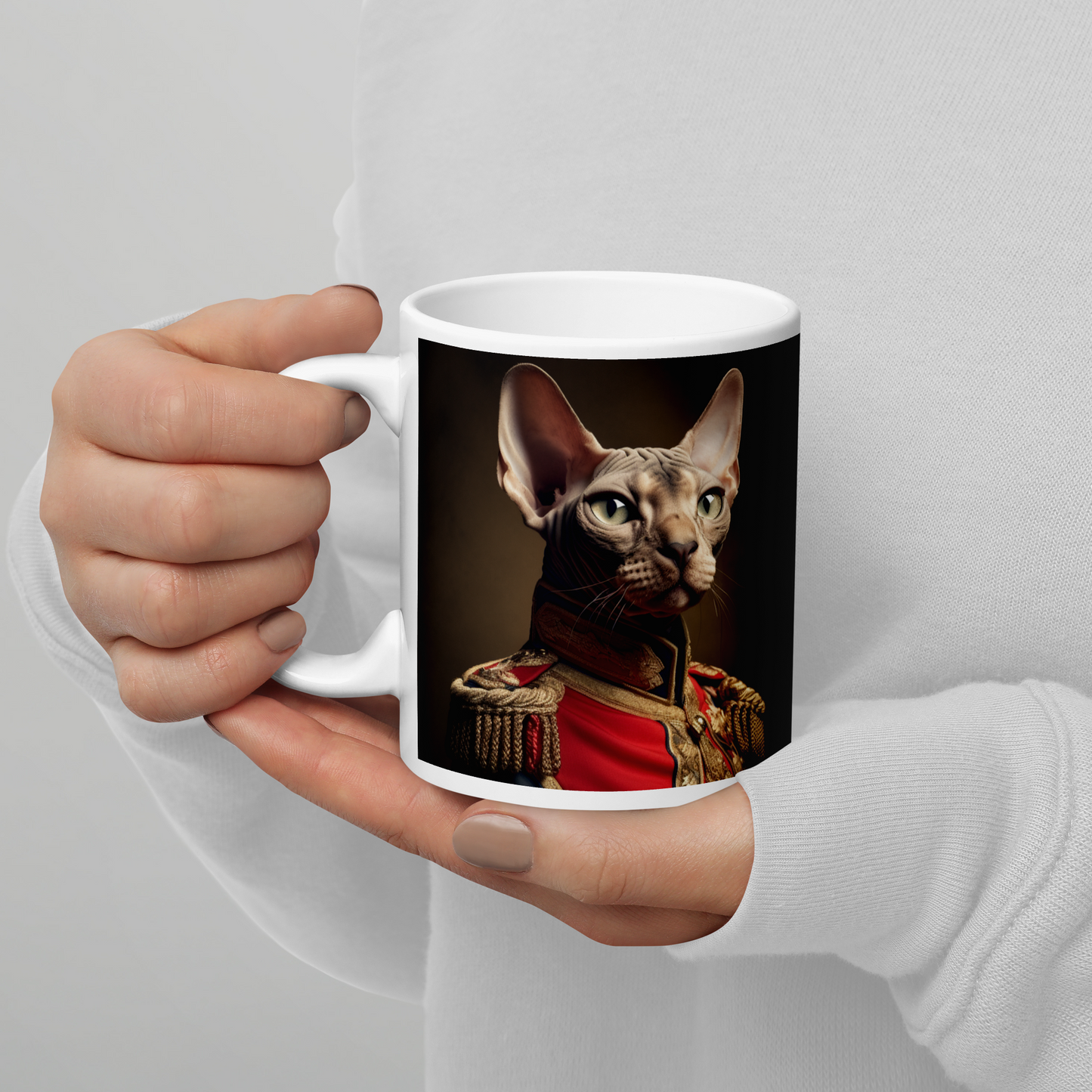 Sphynx BritishRoyalGuard White glossy mug