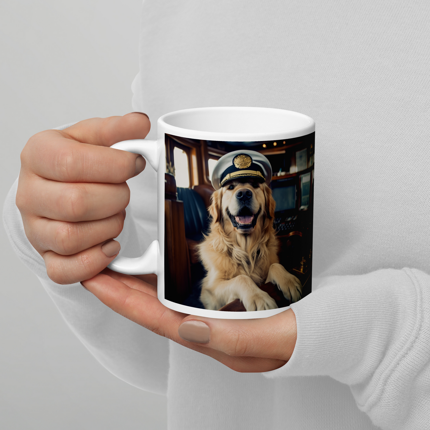 Golden Retriever CruiseShipCaptain White glossy mug