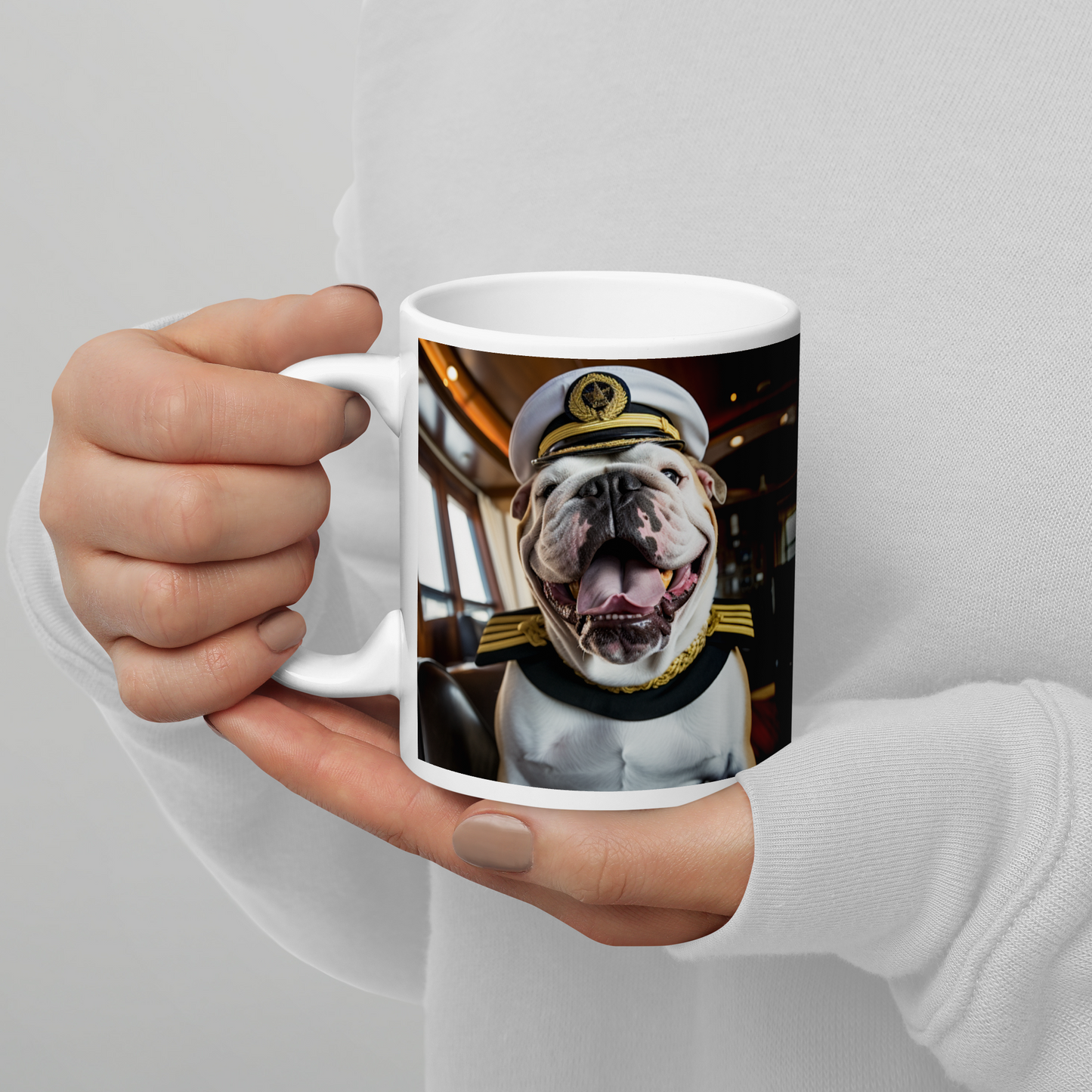 Bulldog CruiseShipCaptain White glossy mug