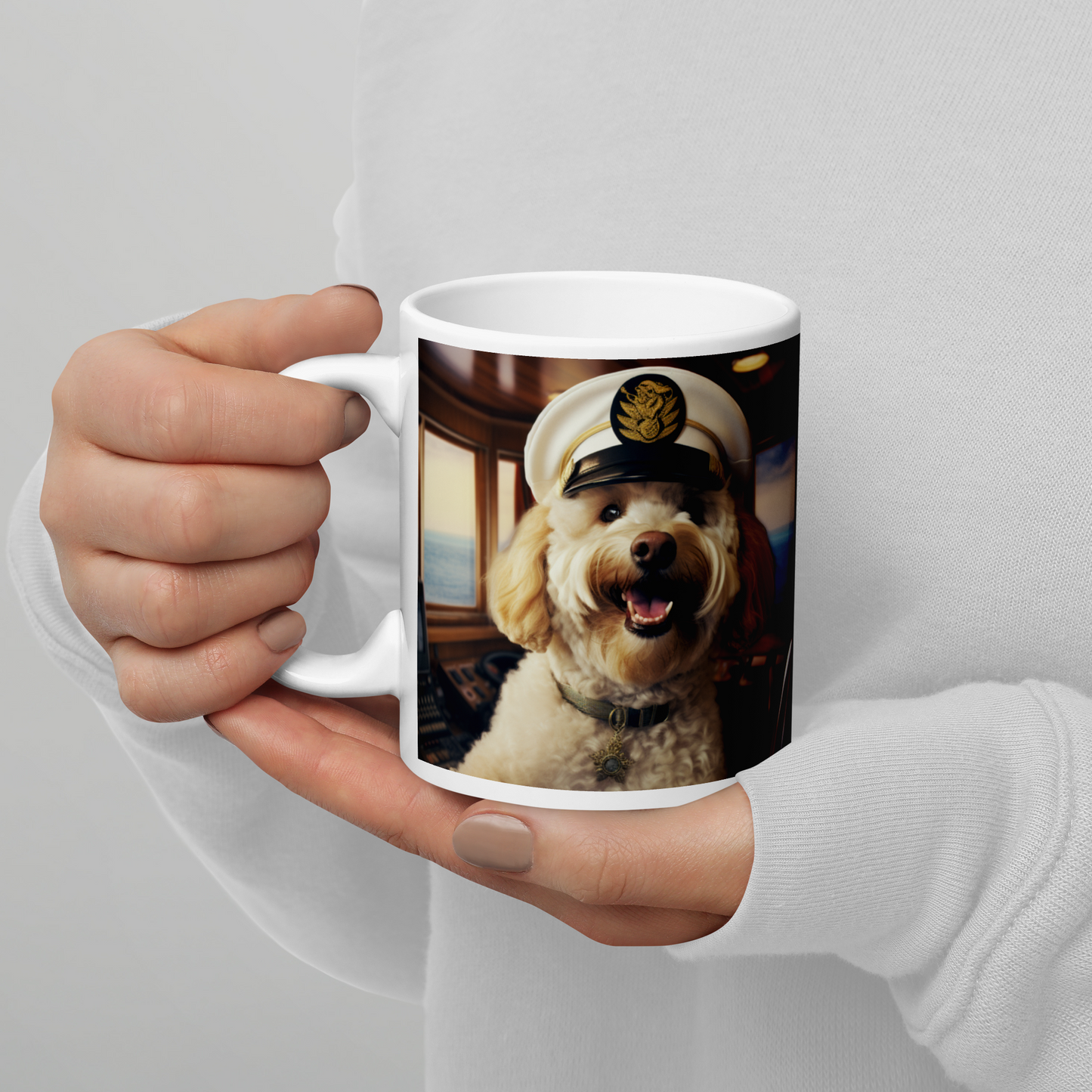 Poodle CruiseShipCaptain White glossy mug