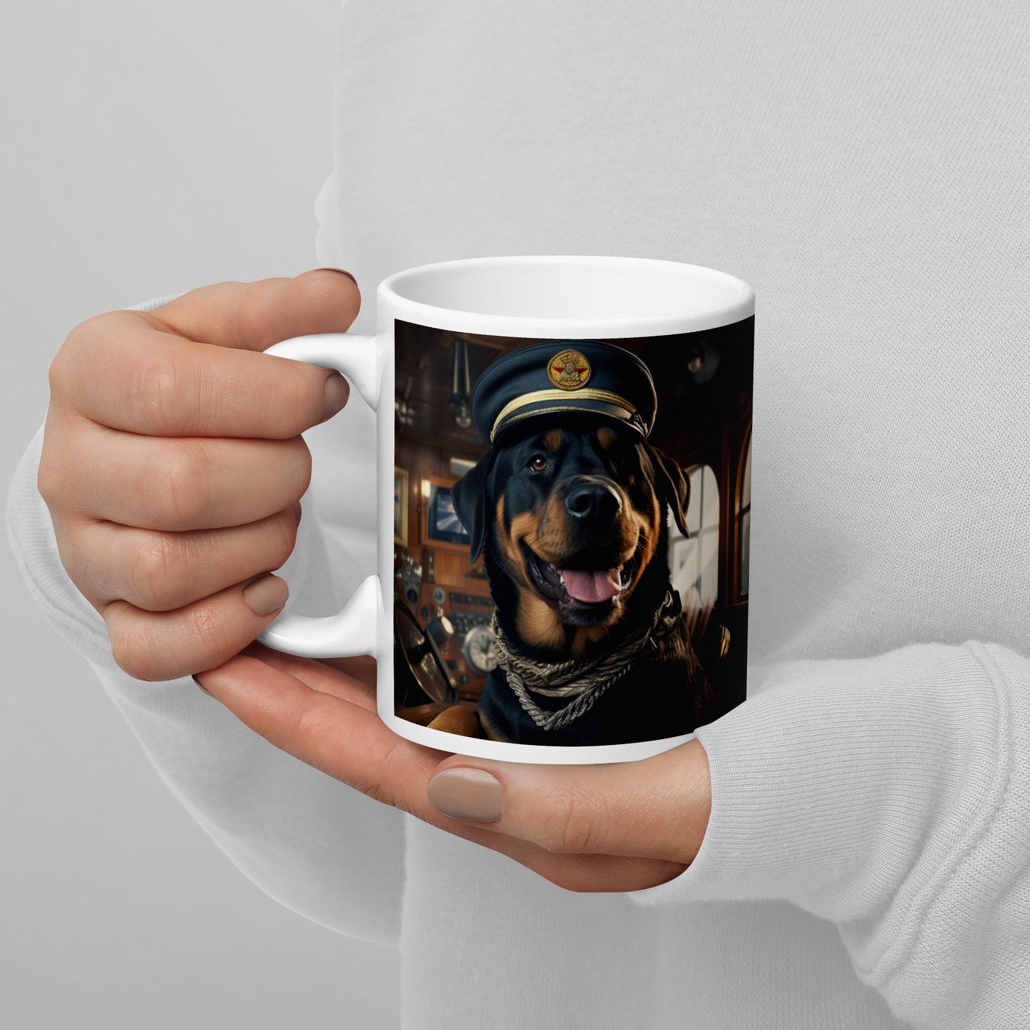 Rottweiler CruiseShipCaptain White glossy mug