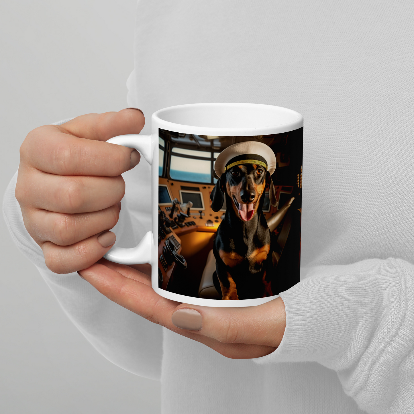 Dachshund CruiseShipCaptain White glossy mug