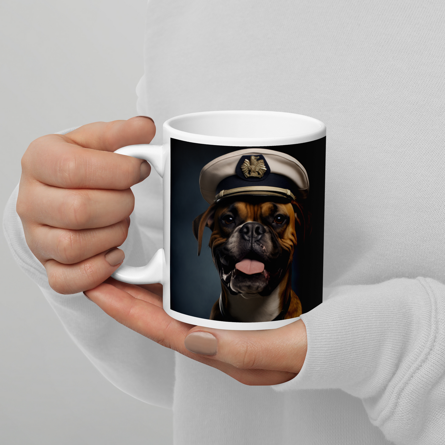 Boxer CruiseShipCaptain White glossy mug