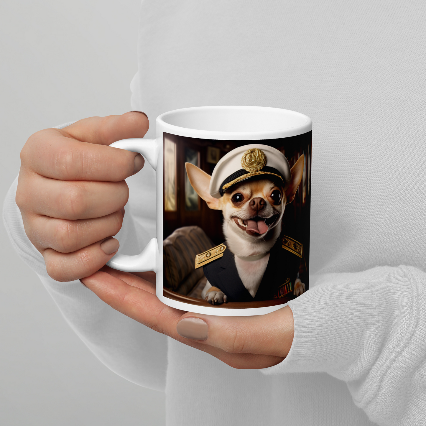 Chihuahua CruiseShipCaptain White glossy mug