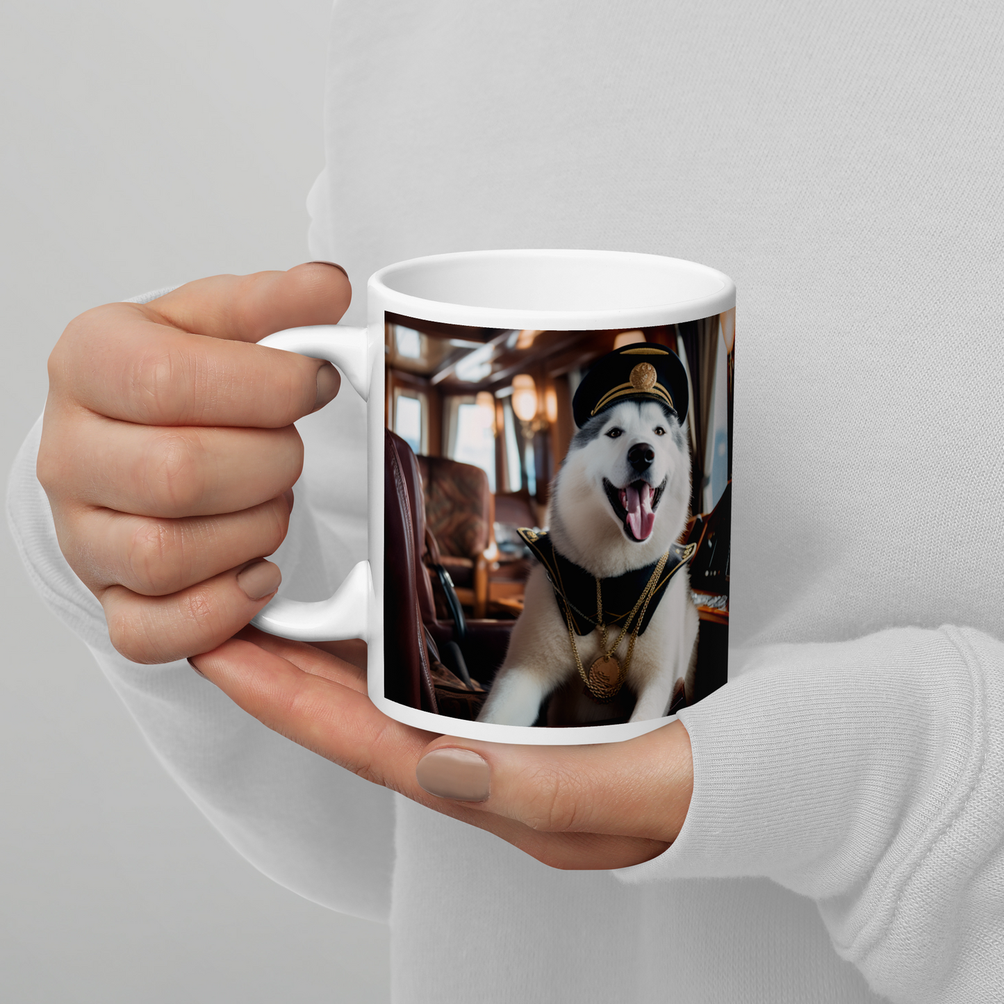 Siberian Husky CruiseShipCaptain White glossy mug