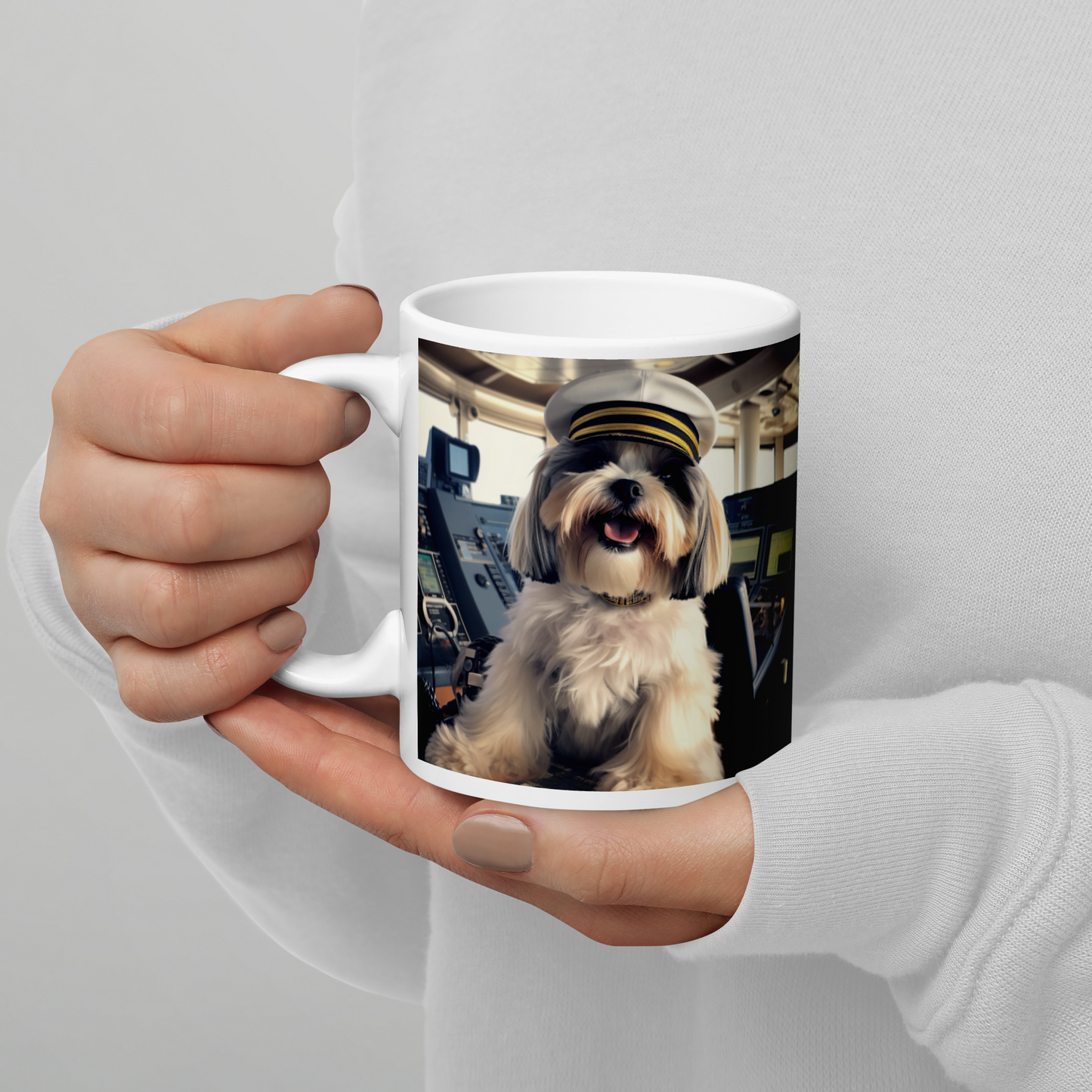 Shih Tzu CruiseShipCaptain White glossy mug