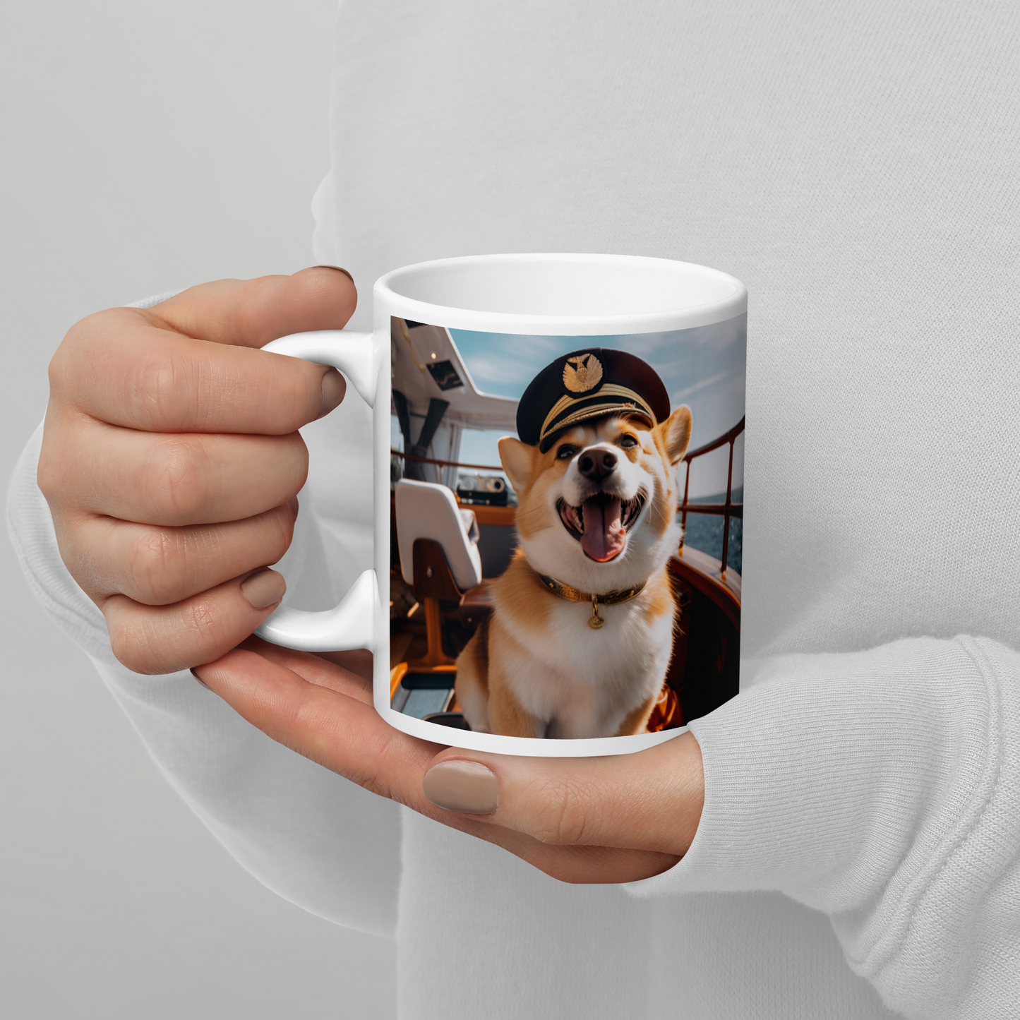 Pembroke Welsh Corgi CruiseShipCaptain White glossy mug