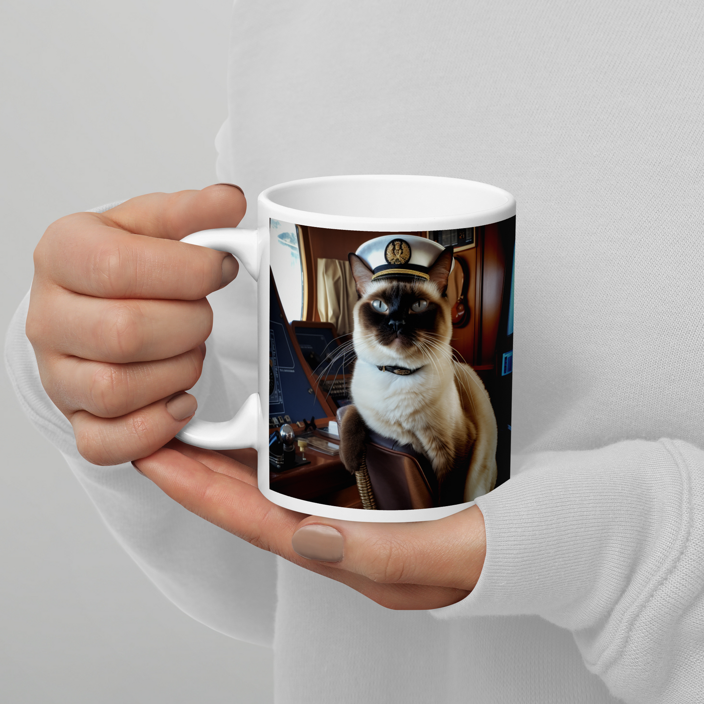 Siamese CruiseShipCaptain White glossy mug