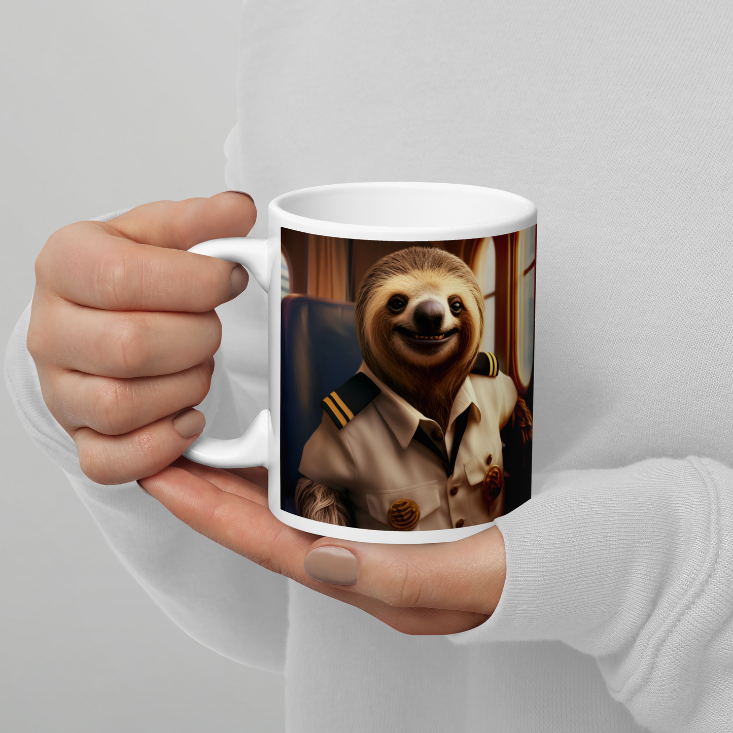 Sloth CruiseShipCaptain White glossy mug