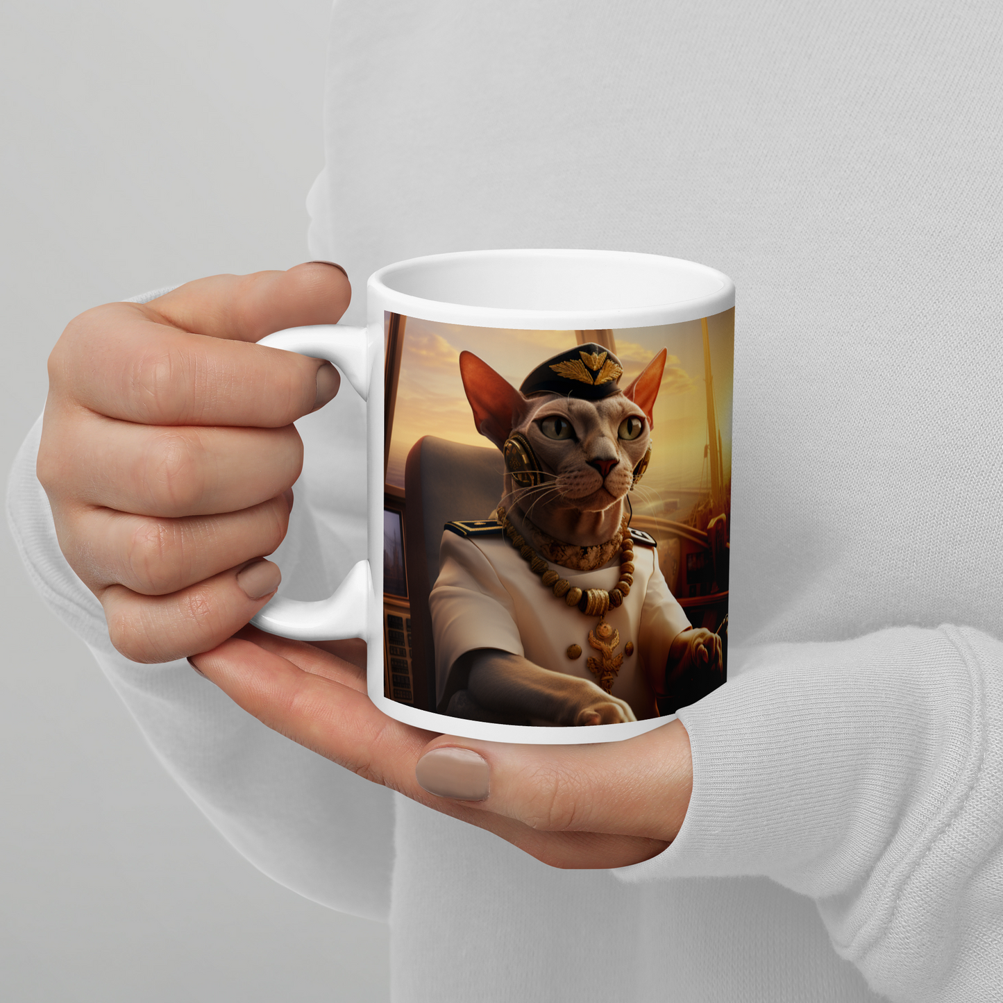 Sphynx CruiseShipCaptain White glossy mug