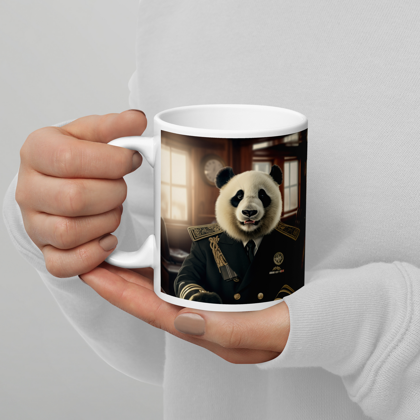 Panda Navy Officer White glossy mug