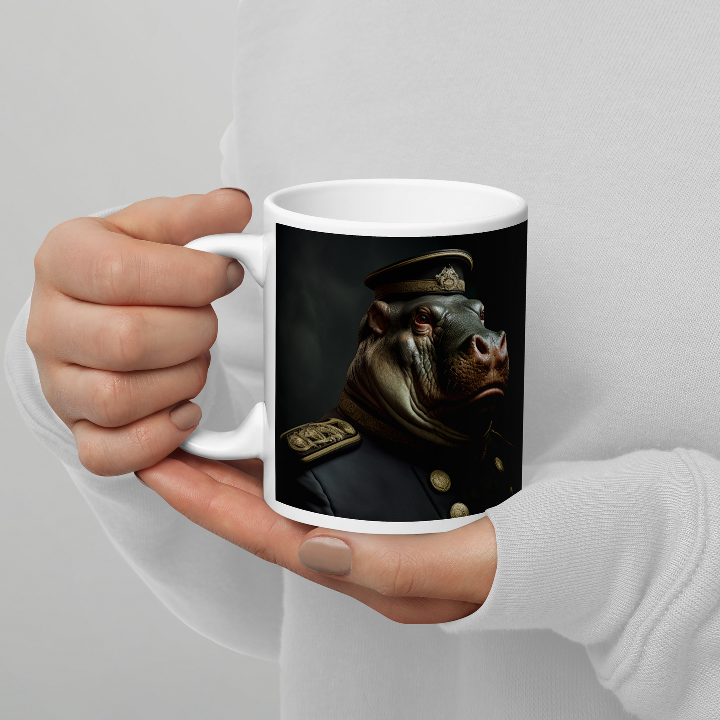 Hippo Navy Officer White glossy mug