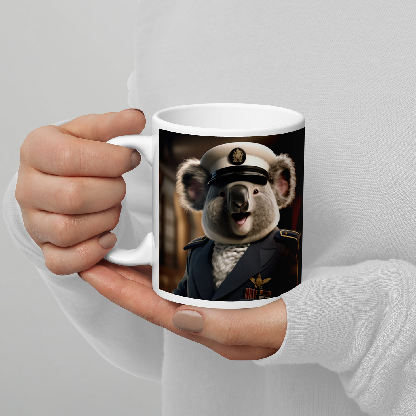 Koala Navy Officer White glossy mug