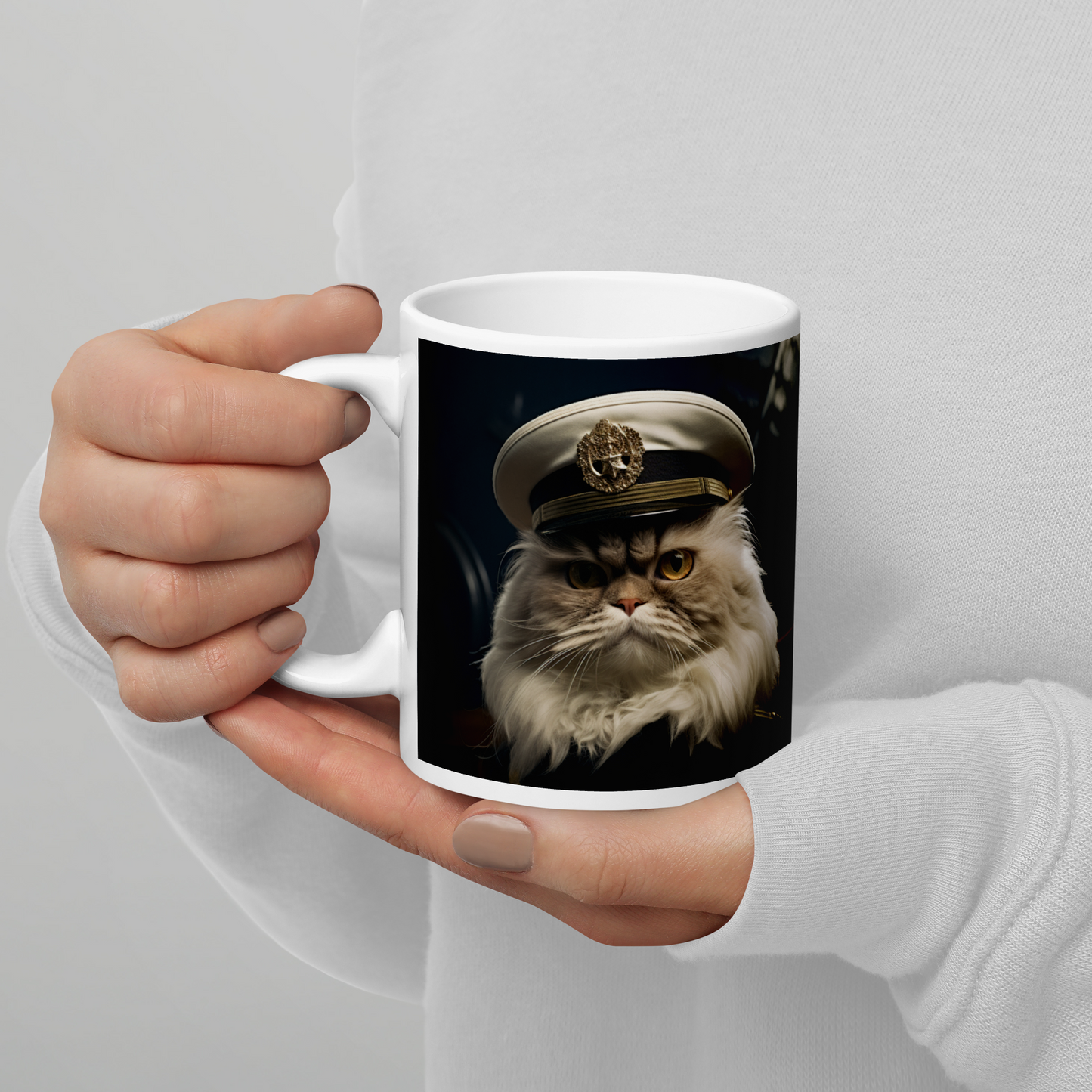 Maine Coon Navy Officer White glossy mug