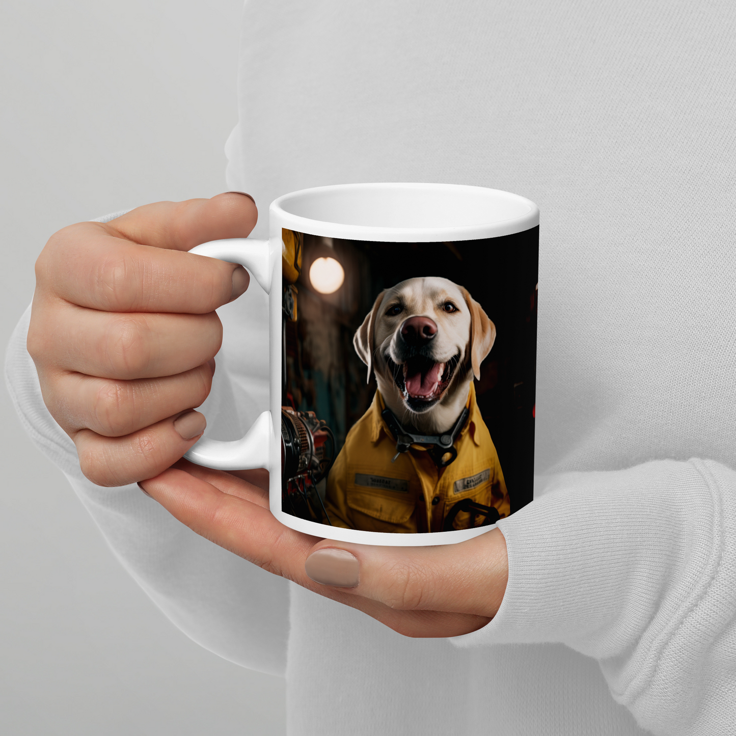 Labrador Retriever AutoMechanic White glossy mug