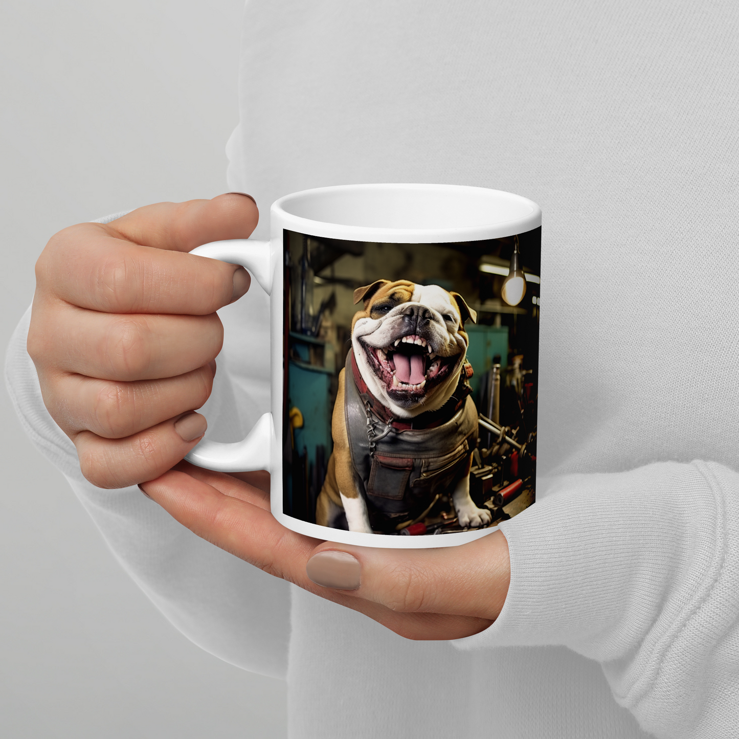 Bulldog AutoMechanic White glossy mug