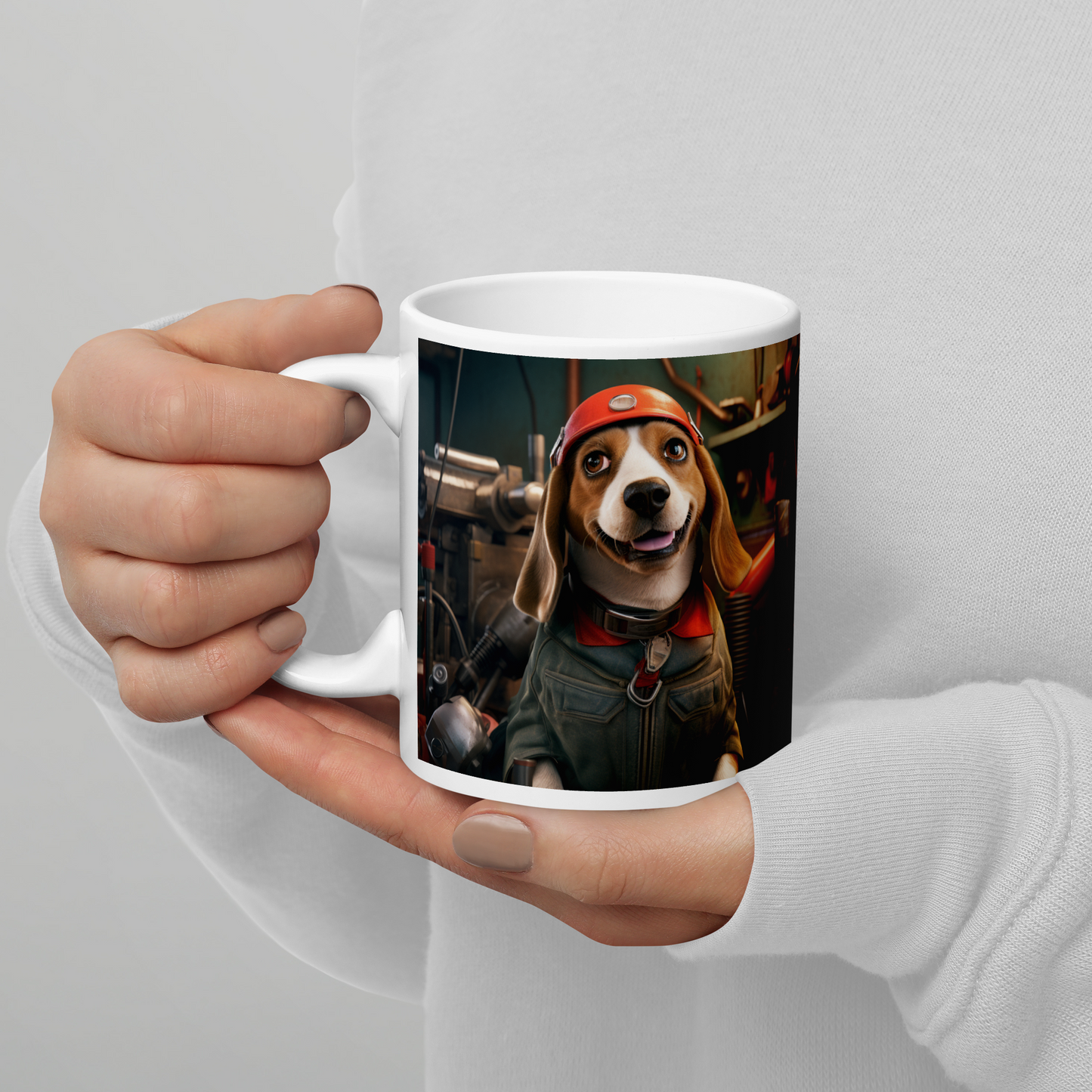 Beagle AutoMechanic White glossy mug