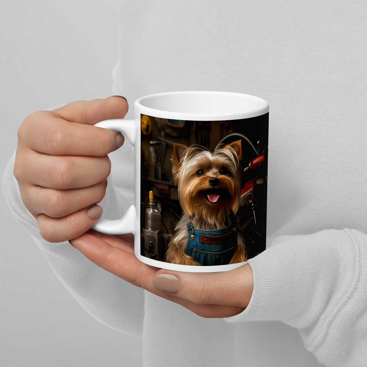 Yorkshire Terrier Auto Mechanic White glossy mug