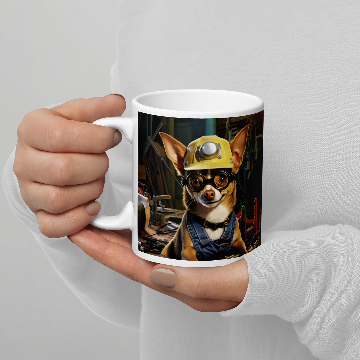 Chihuahua AutoMechanic White glossy mug