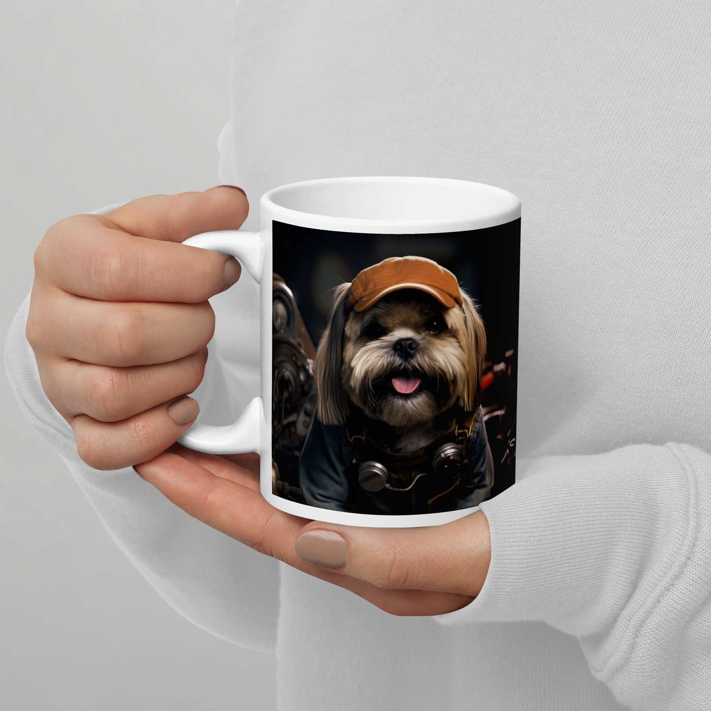 Shih Tzu AutoMechanic White glossy mug