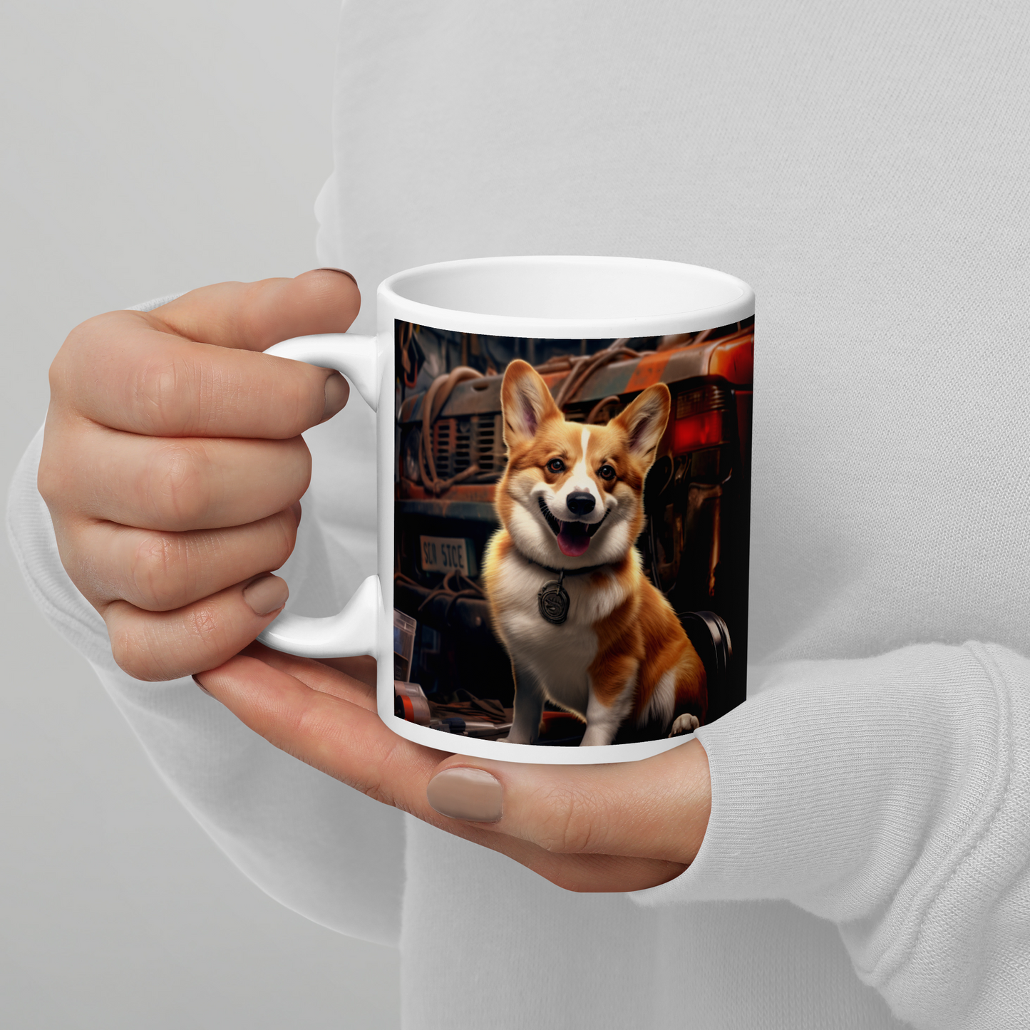 Pembroke Welsh Corgi AutoMechanic White glossy mug