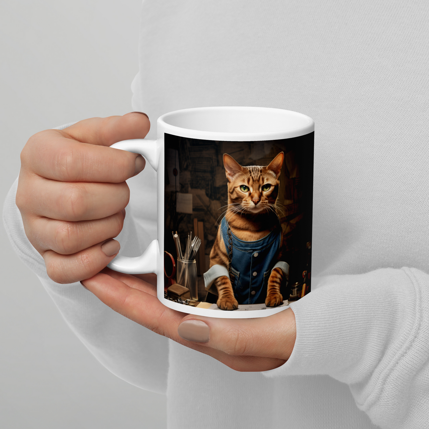 Domestic Shorthair AutoMechanic White glossy mug