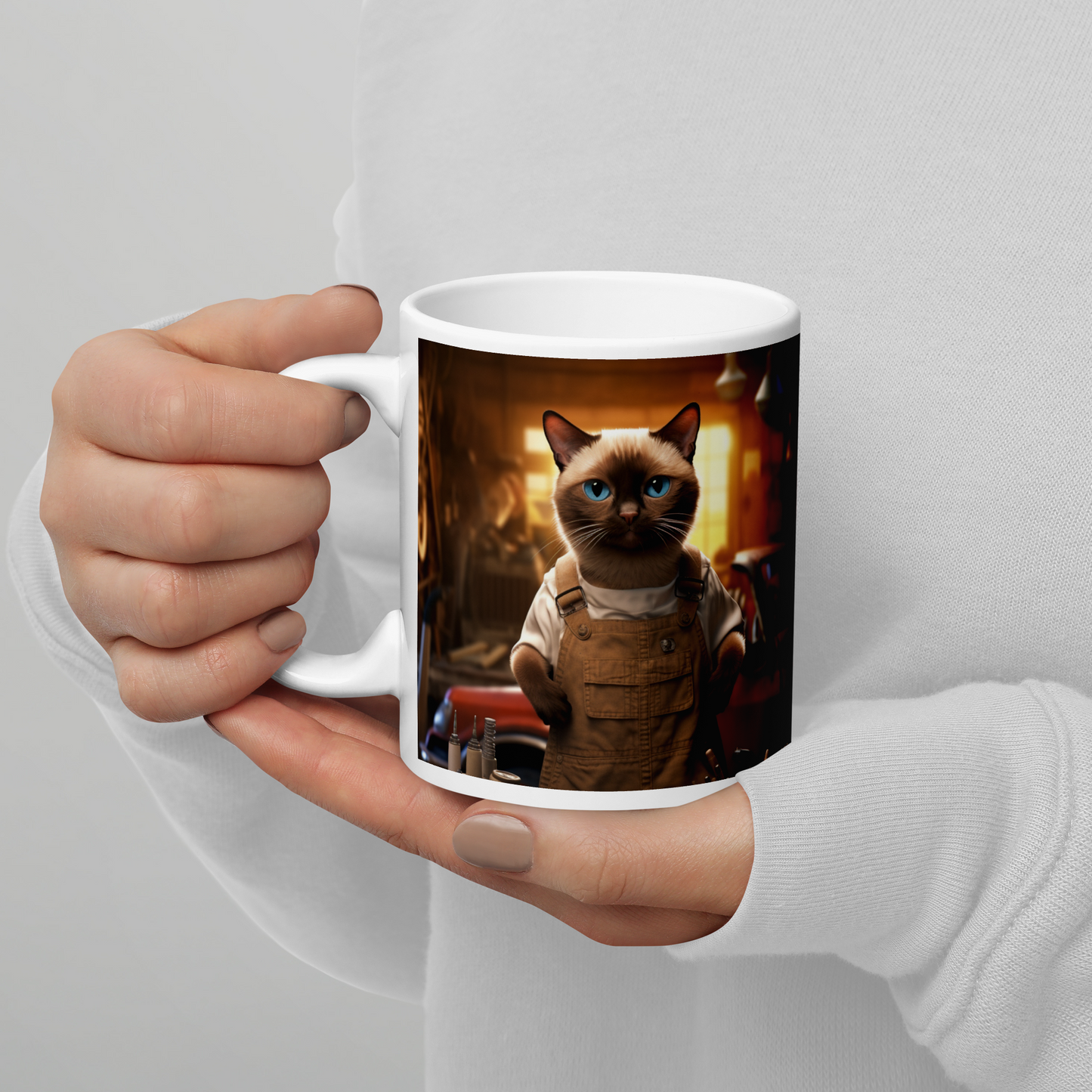 Siamese AutoMechanic White glossy mug