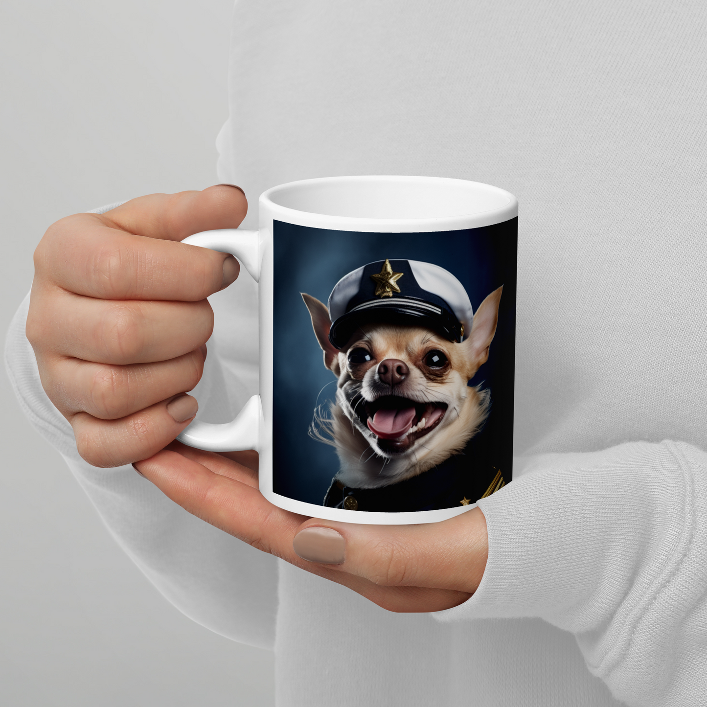 Chihuahua NavyOfficer White glossy mug