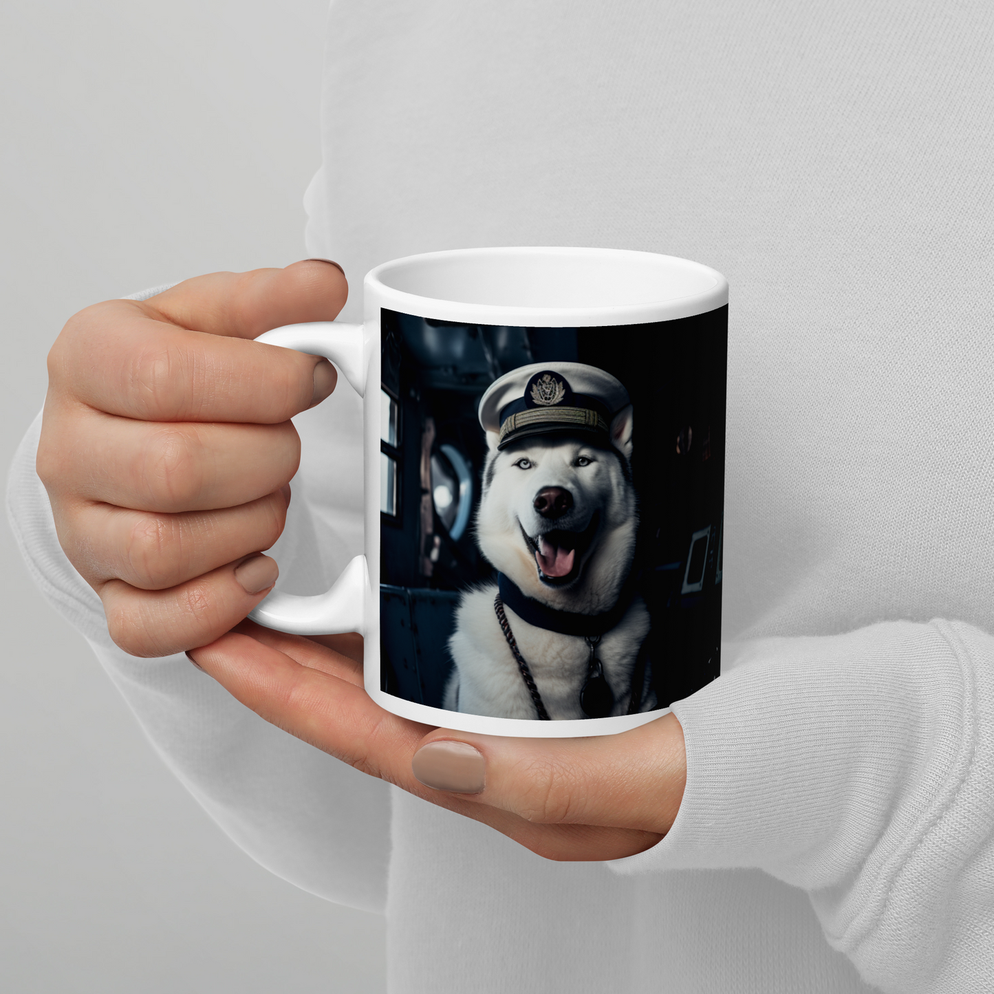 Siberian Husky NavyOfficer White glossy mug