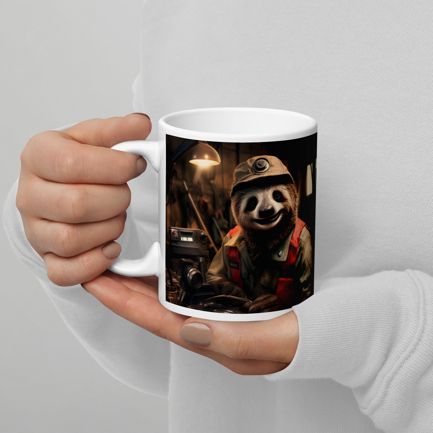 Sloth AutoMechanic White glossy mug