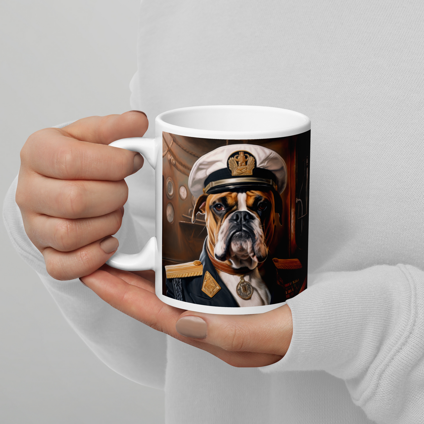 Boxer NavyOfficer White glossy mug