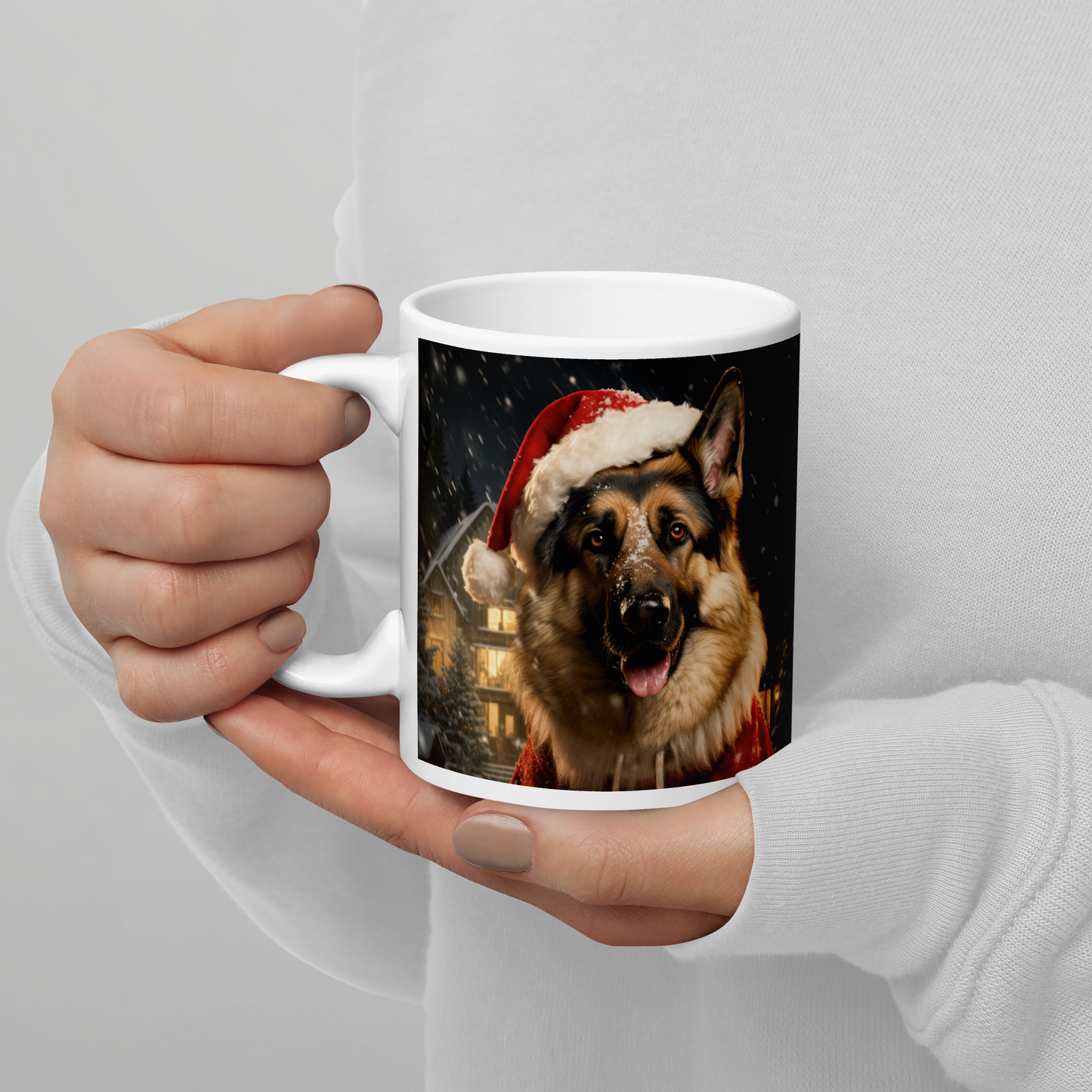 German Shepherd Christmas White glossy mug