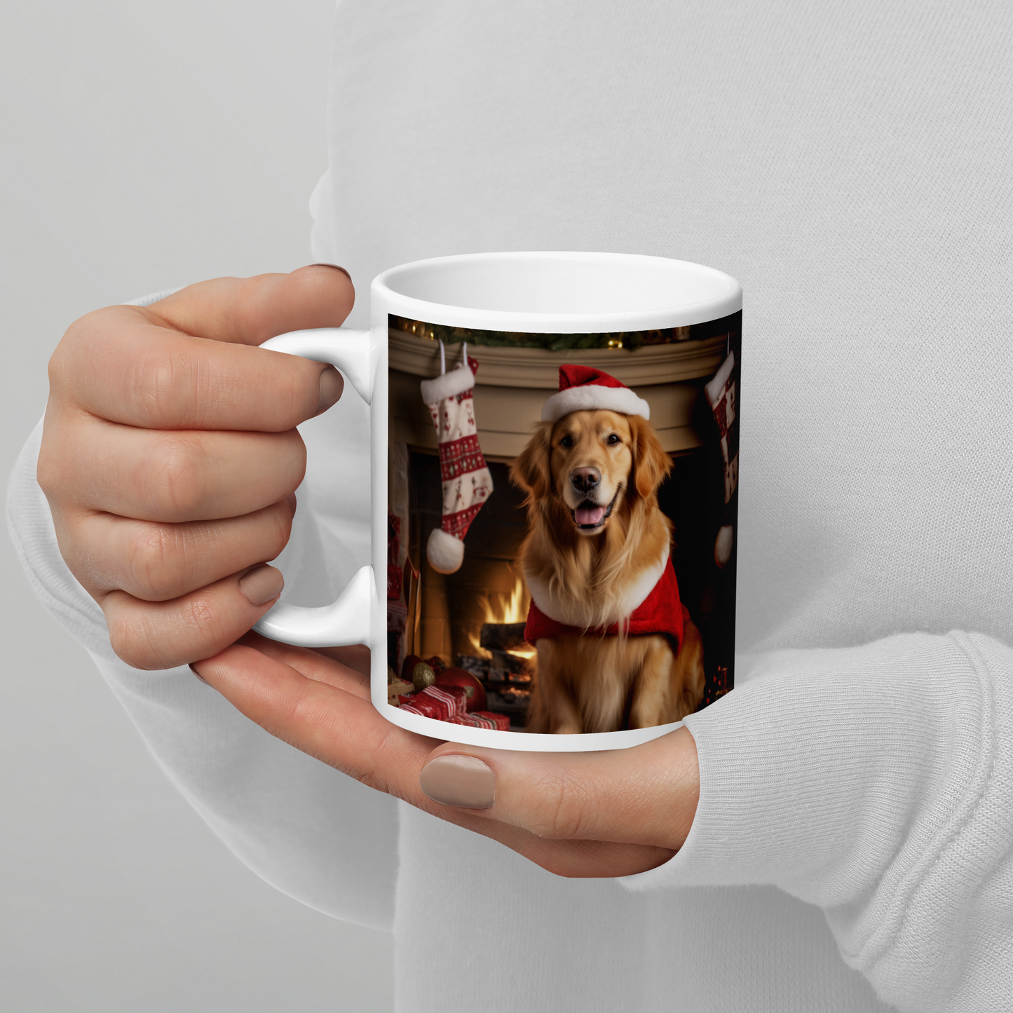 Golden Retriever Christmas White glossy mug