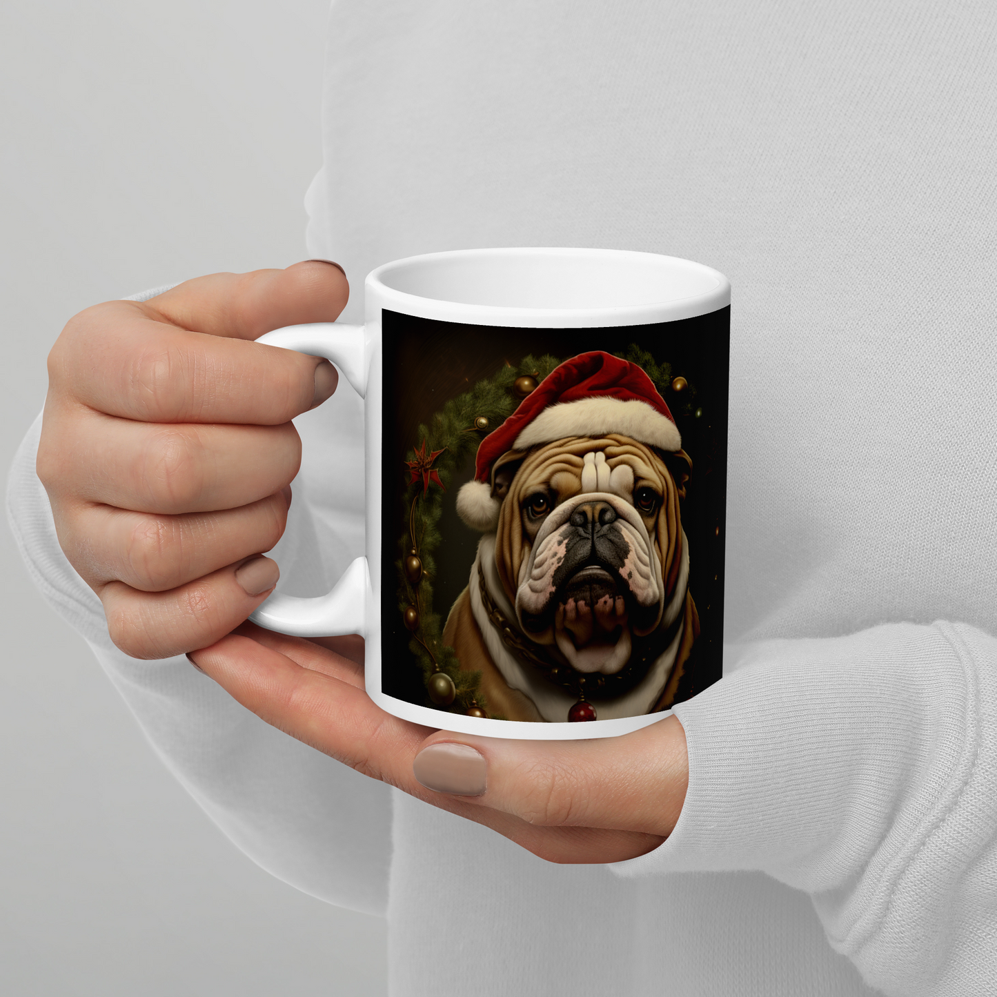 Bulldog Christmas White glossy mug