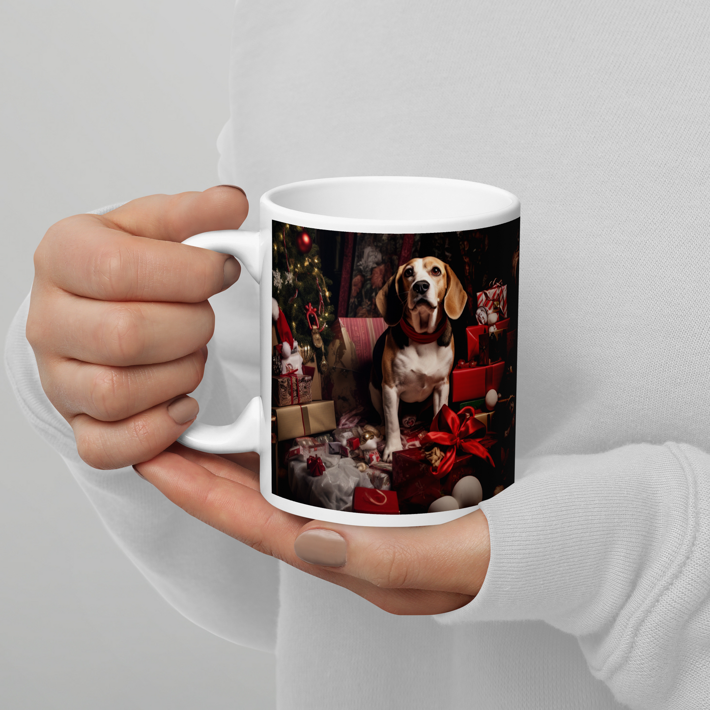 Beagle Christmas White glossy mug