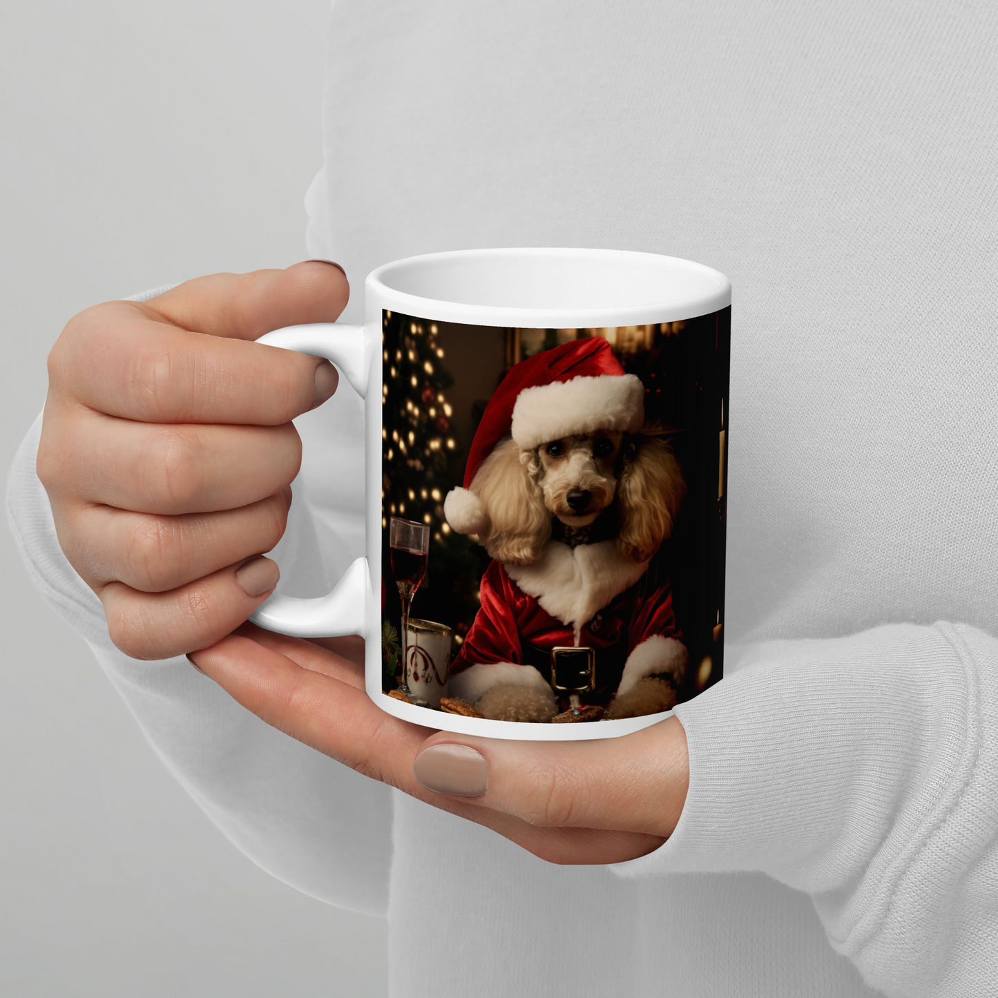 Poodle Christmas White glossy mug