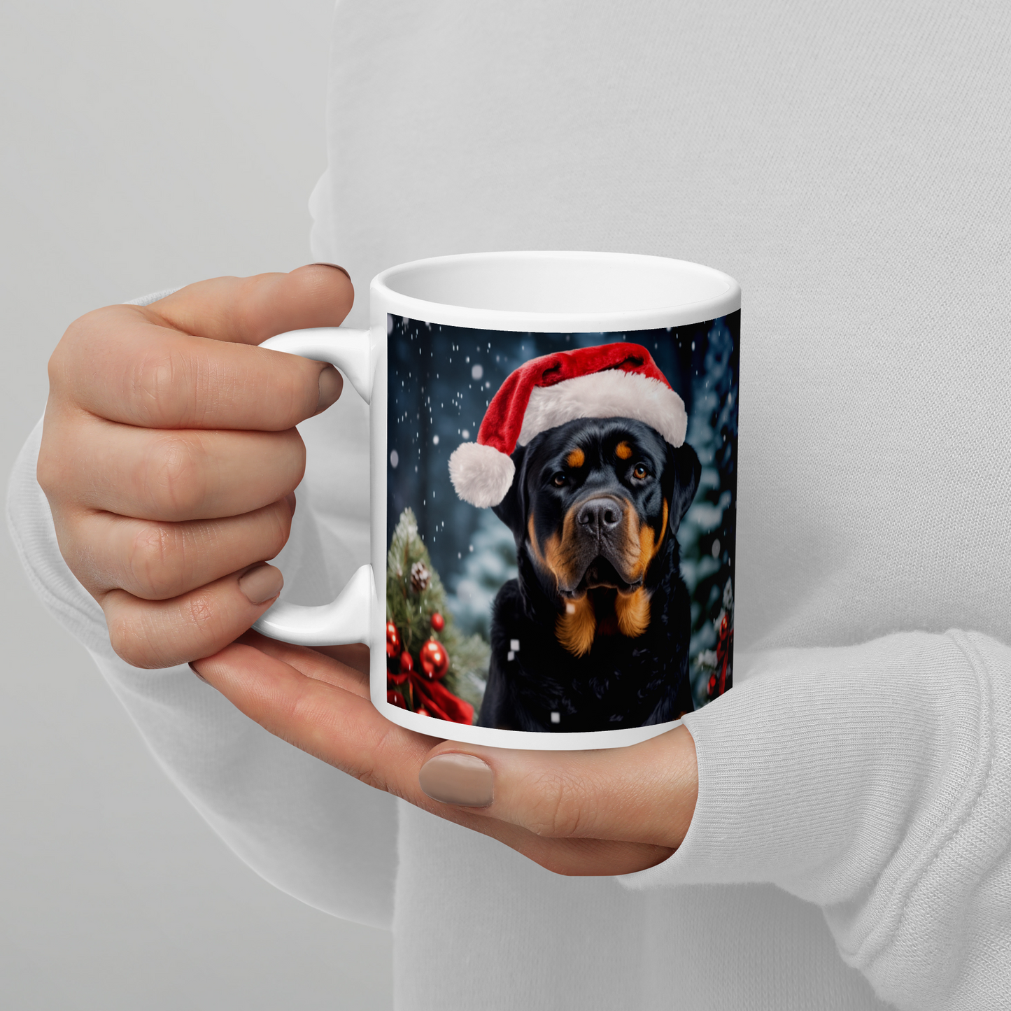 Rottweiler Christmas White glossy mug