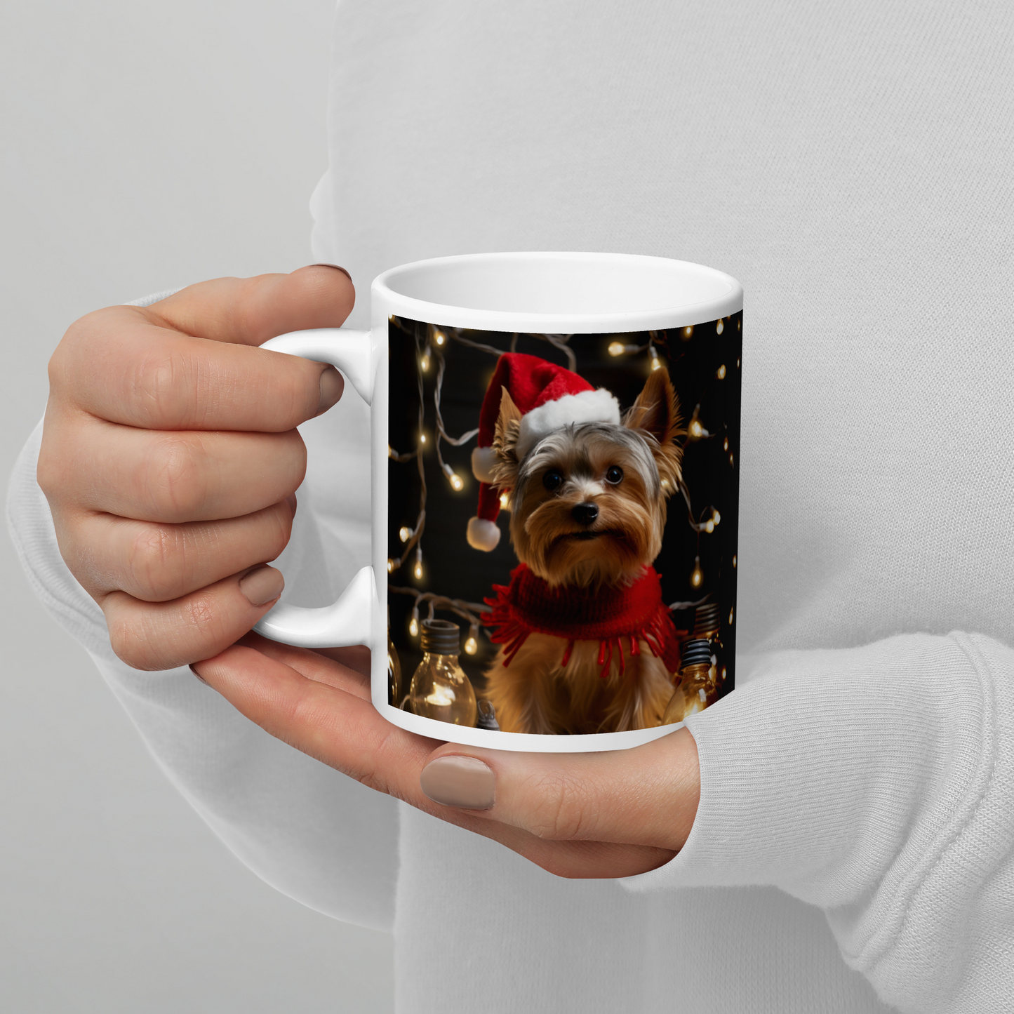 Yorkshire Terrier Christmas White glossy mug