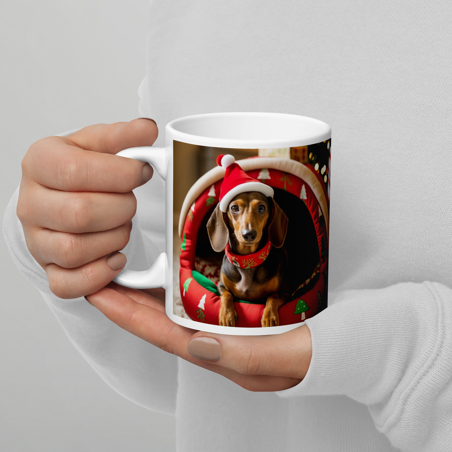 Dachshund Christmas White glossy mug