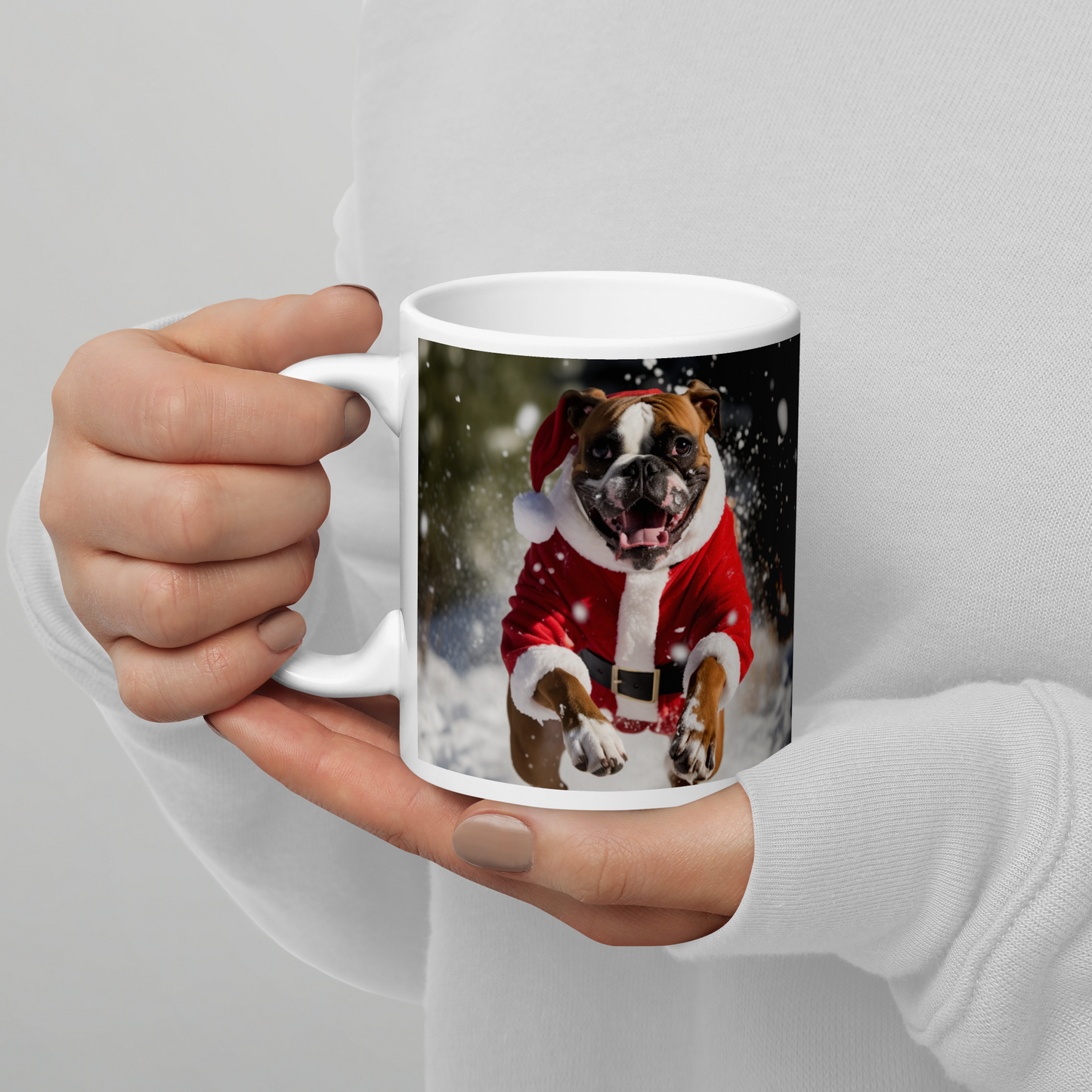 Boxer Christmas White glossy mug