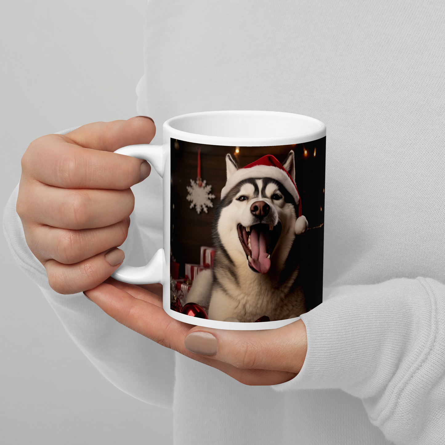 Siberian Husky Christmas White glossy mug