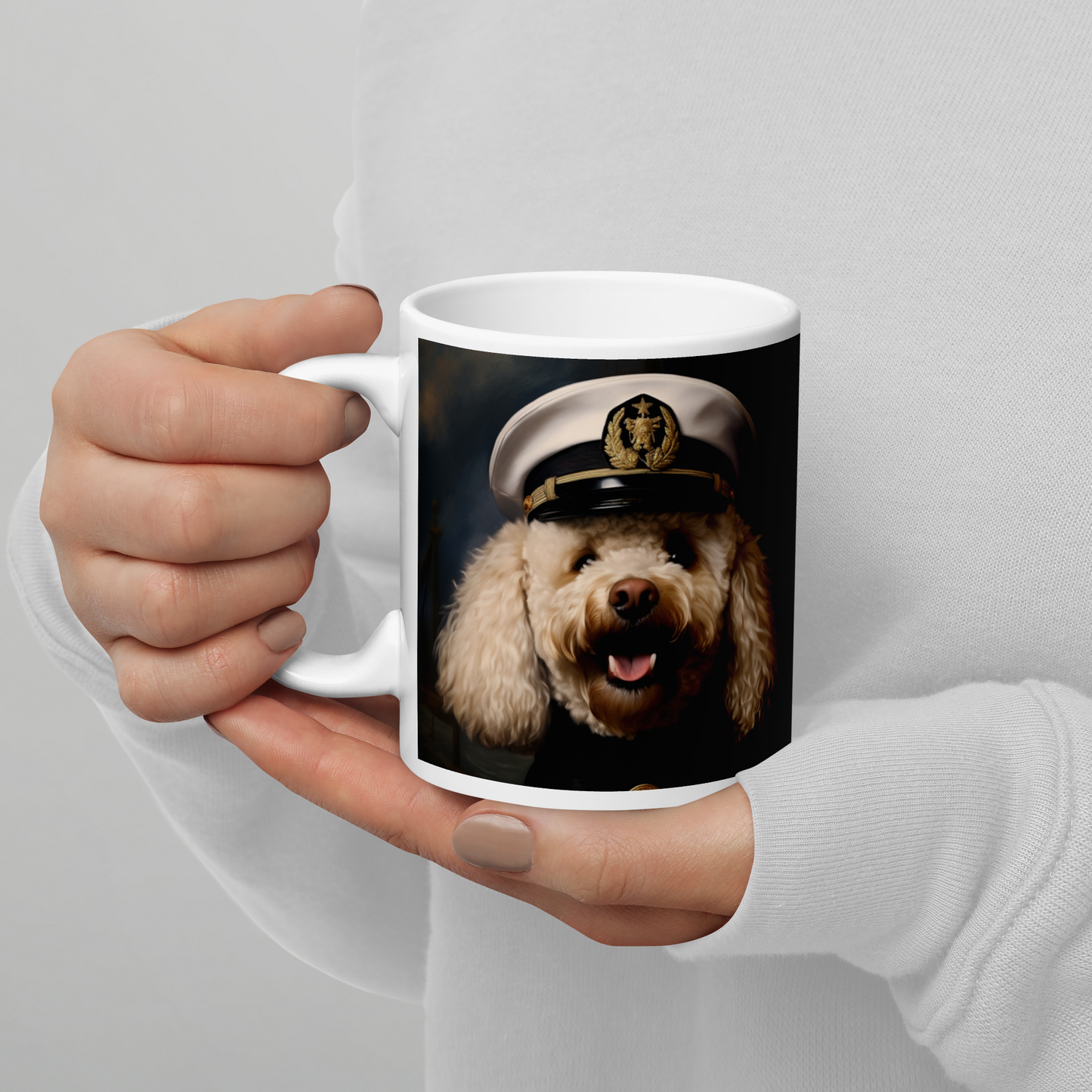 Poodle NavyOfficer White glossy mug