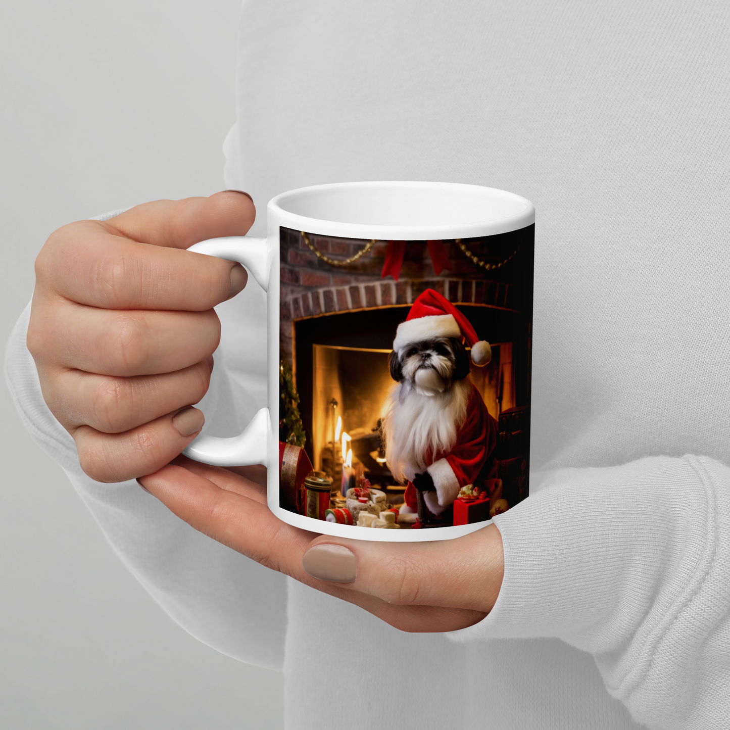 Shih Tzu Christmas White glossy mug