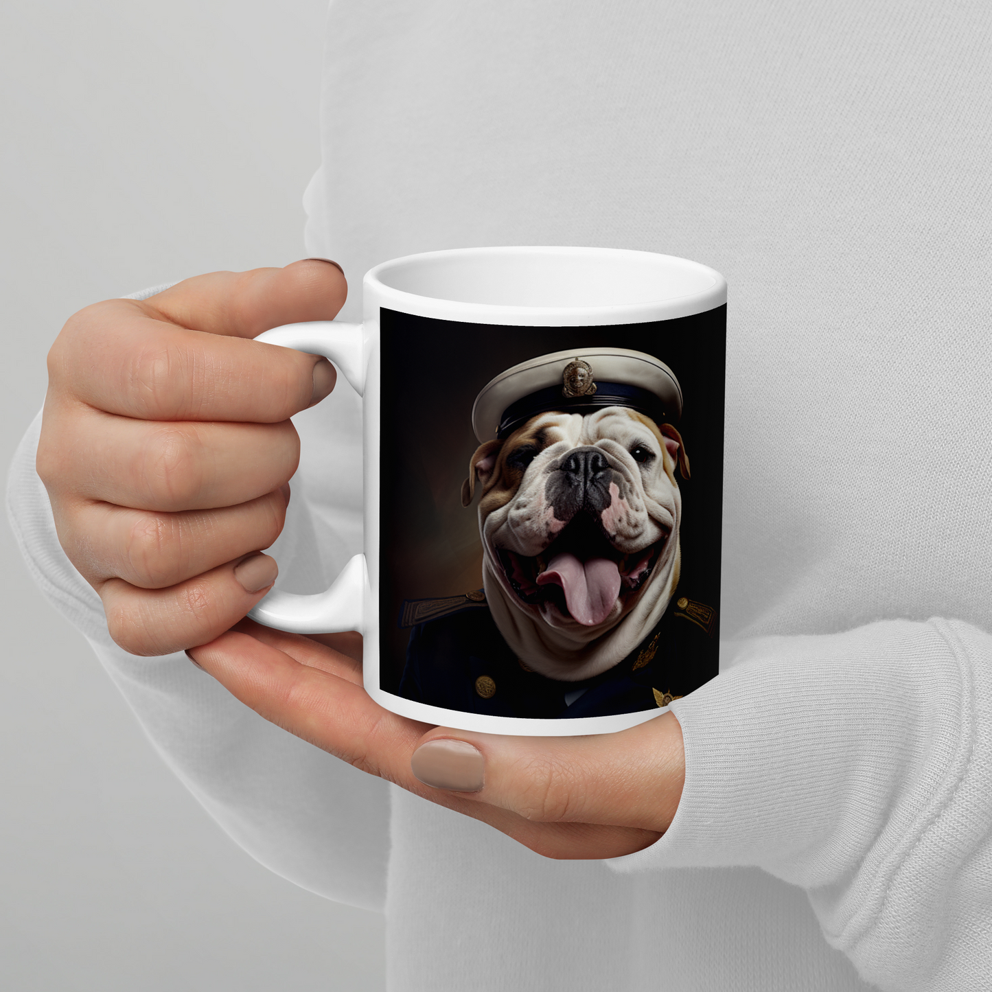 Bulldog NavyOfficer White glossy mug