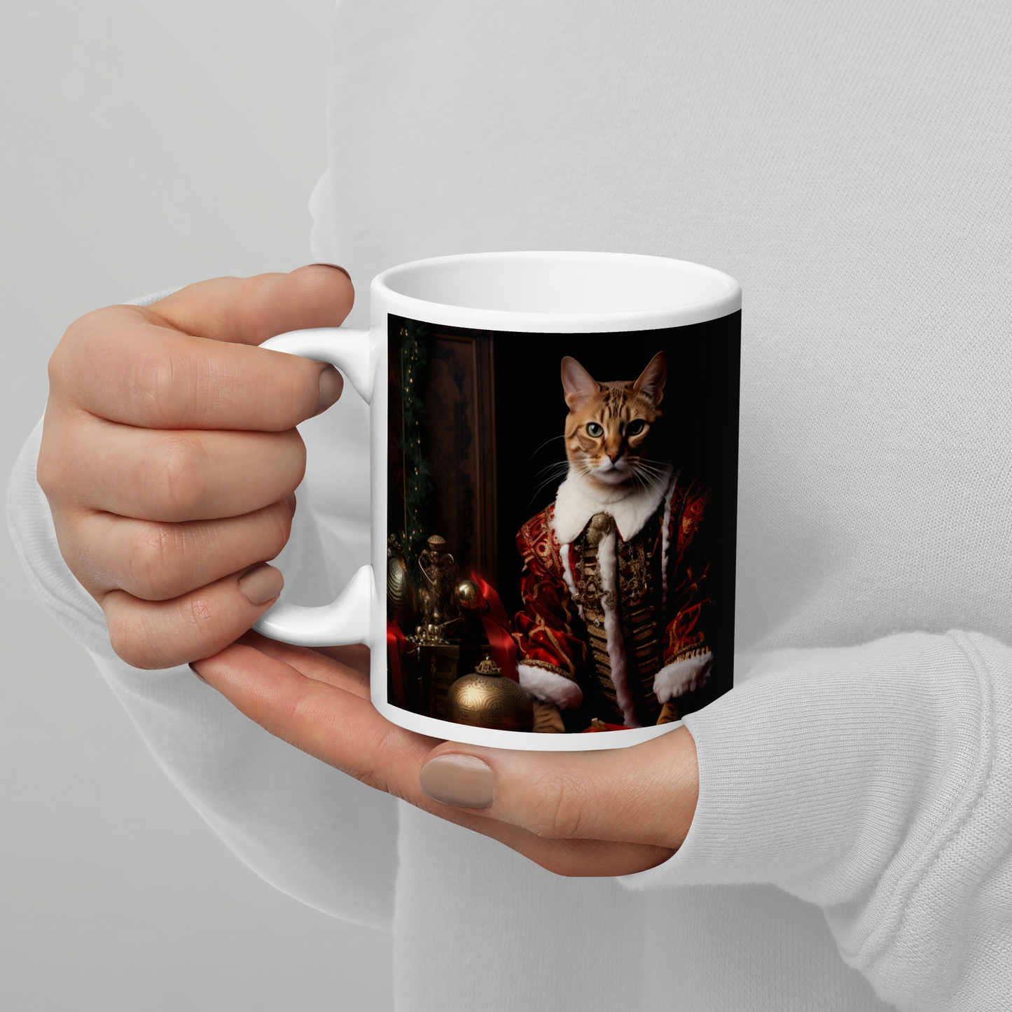 Domestic Shorthair Christmas White glossy mug