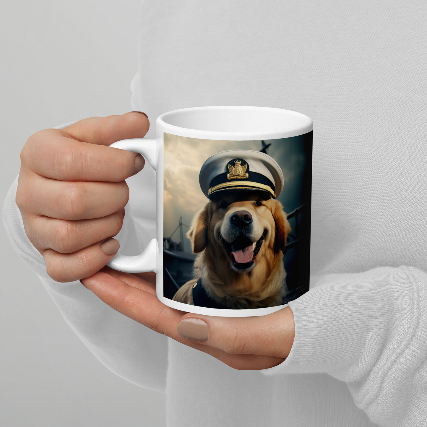 Golden Retriever NavyOfficer White glossy mug